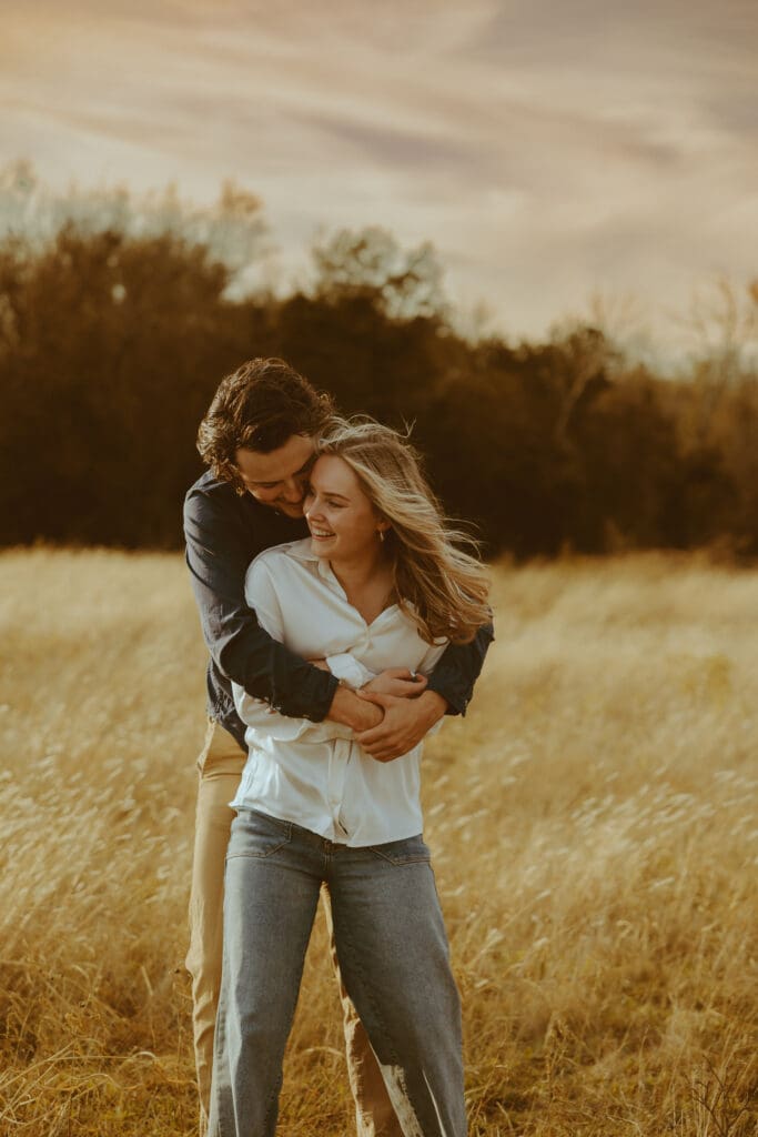 Golden hour session in a field during winter in Buffalo Gap, TX