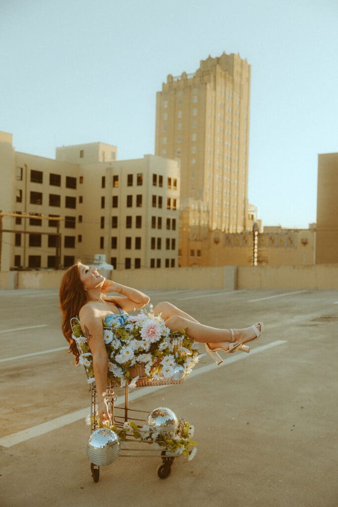 Styled shoot on a rooftop garage in downtown Abilene, TX