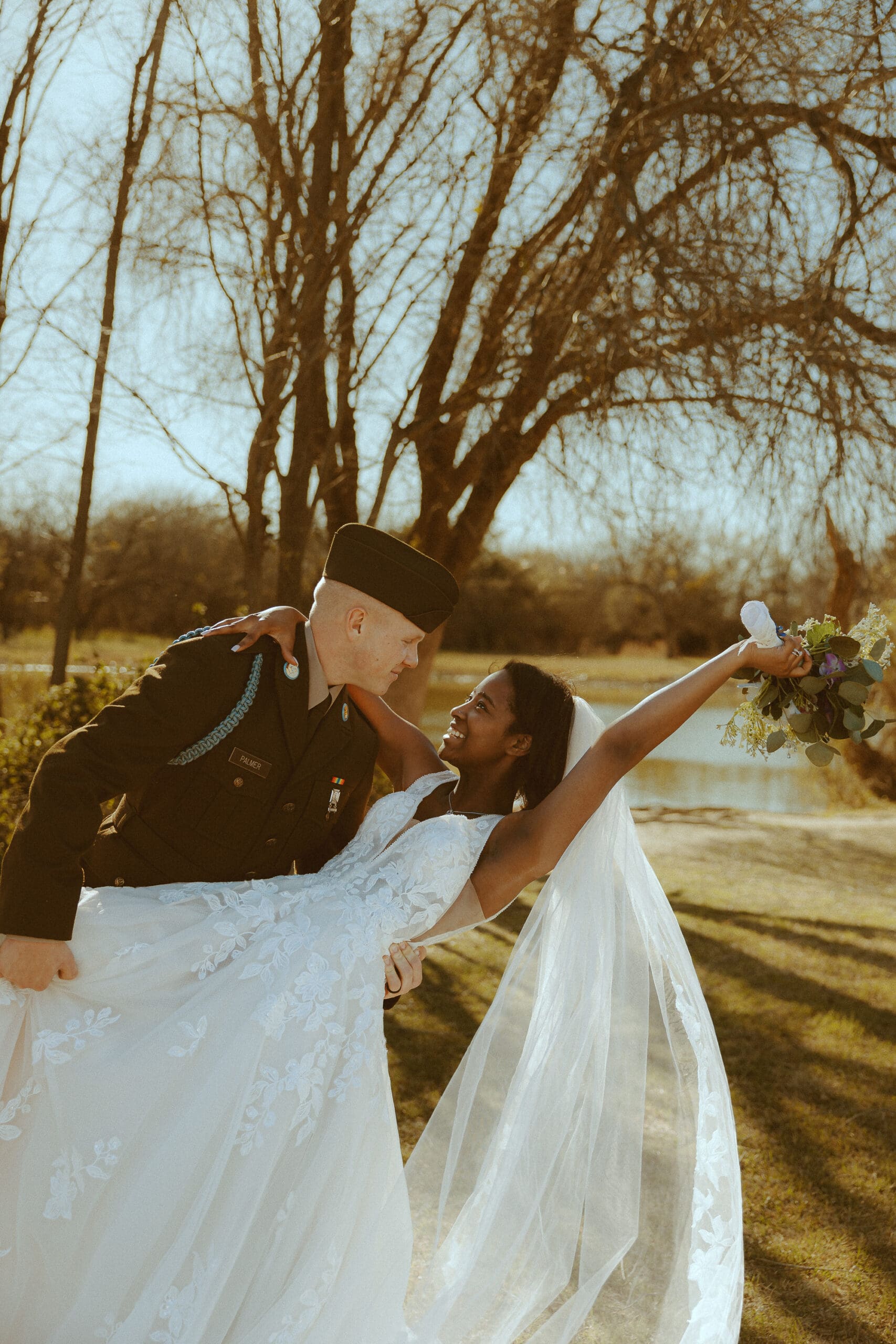 Romantic post wedding portraits in a park in Abilene, TX