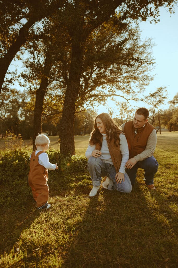 Golden hour family session in a field in Buffalo Gap, TX