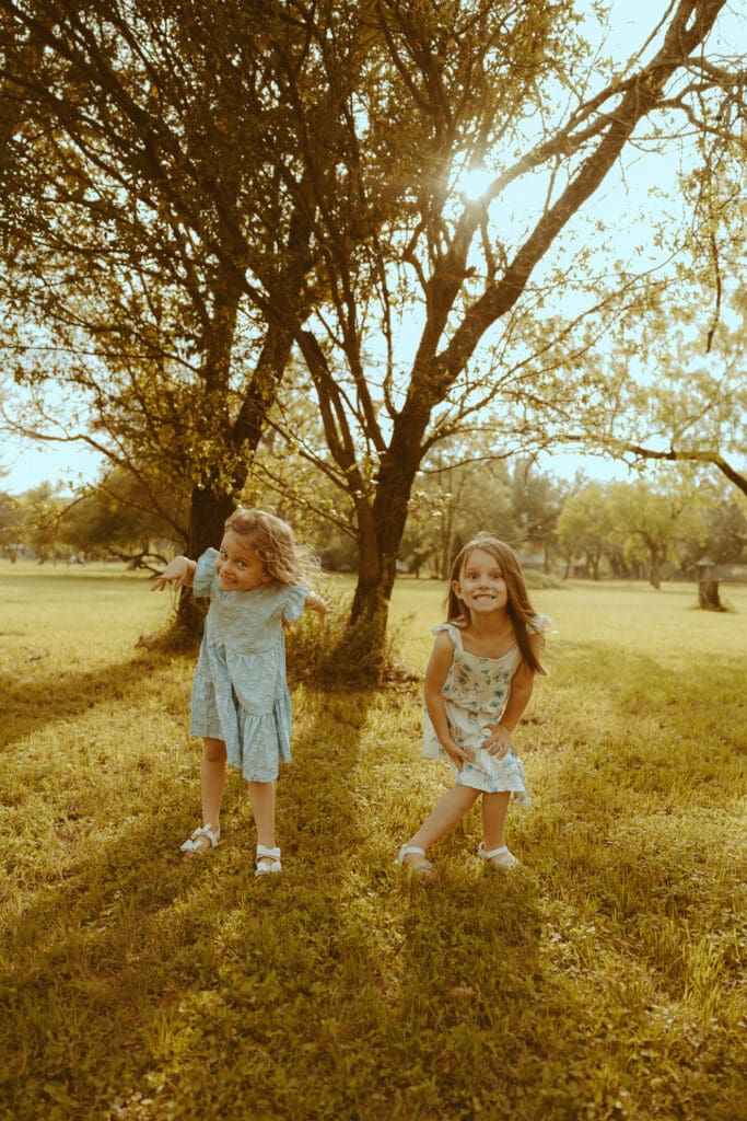 Goofy kids during a golden hour session in Abilene, TX