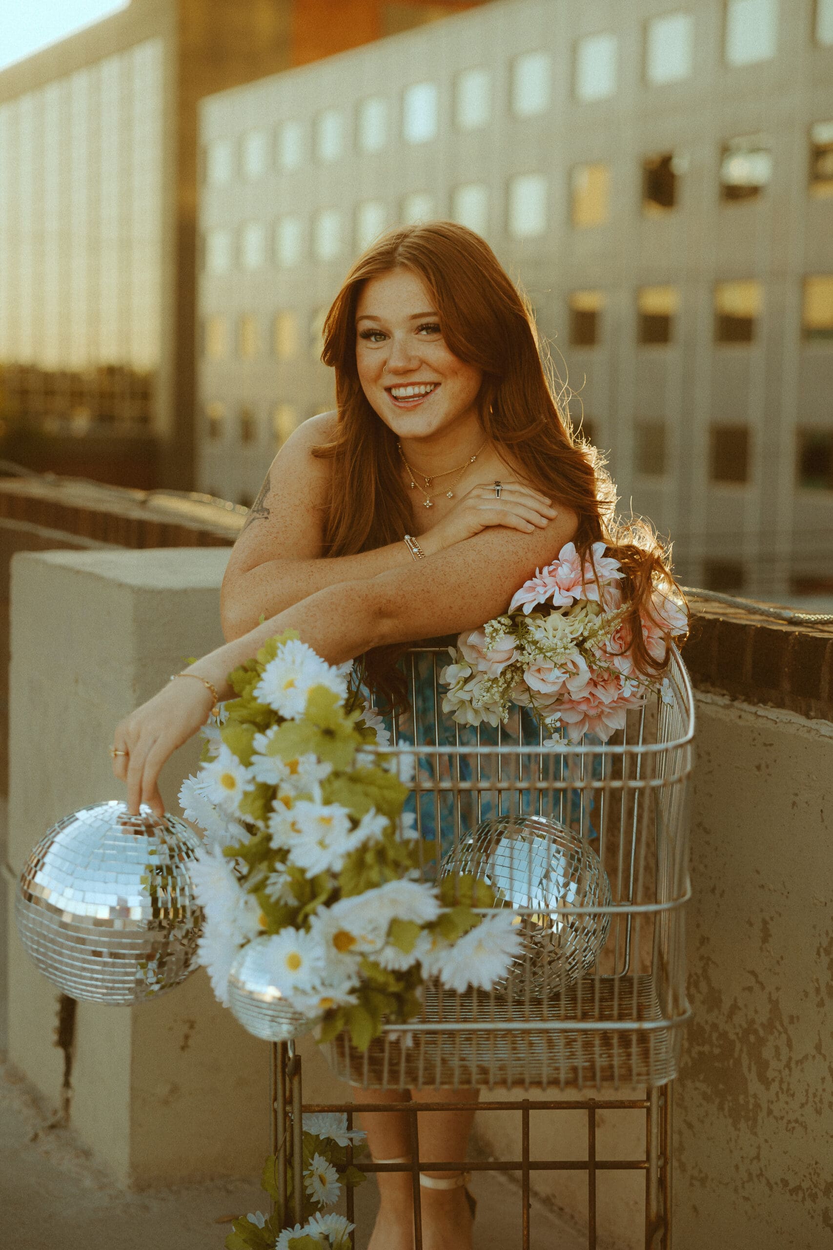 Fun disco themed senior session in downtown Abilene, TX
