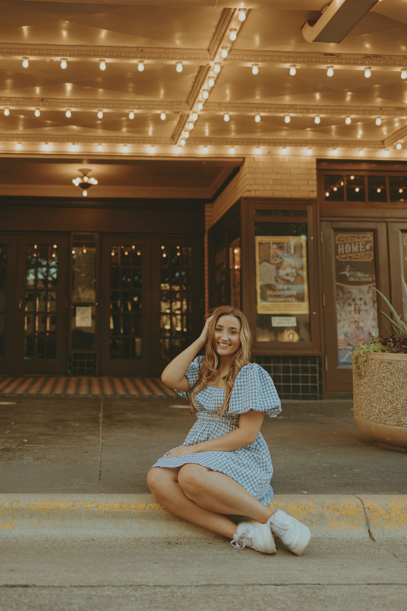 Downtown whimsical senior session at The Paramount in Abilene, TX
