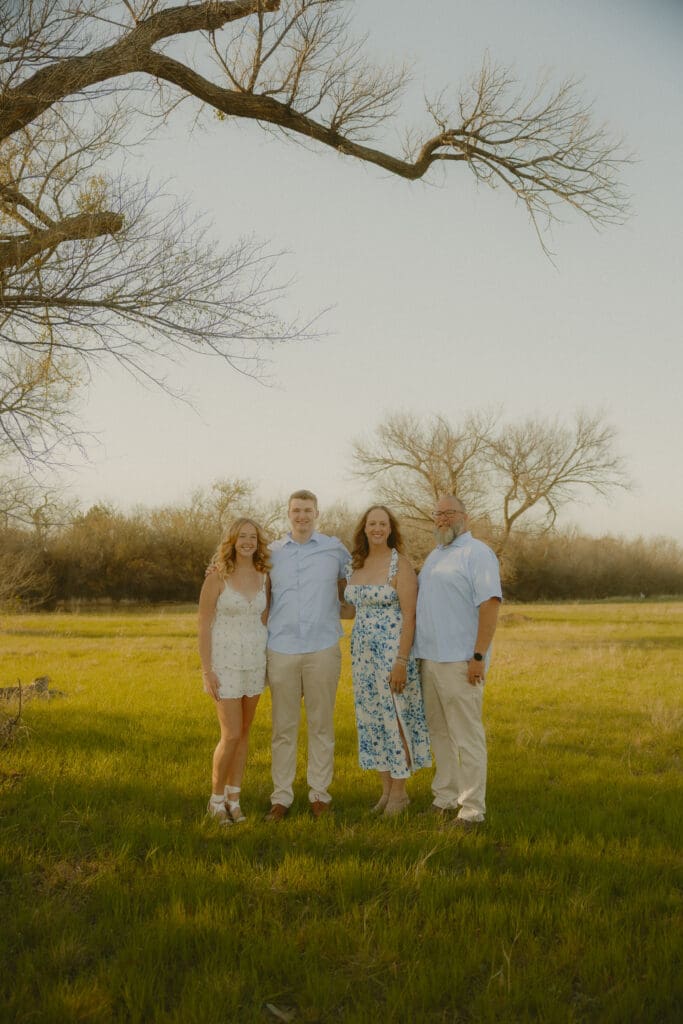 Golden hour, spring themed family session in a field in Abilene, TX