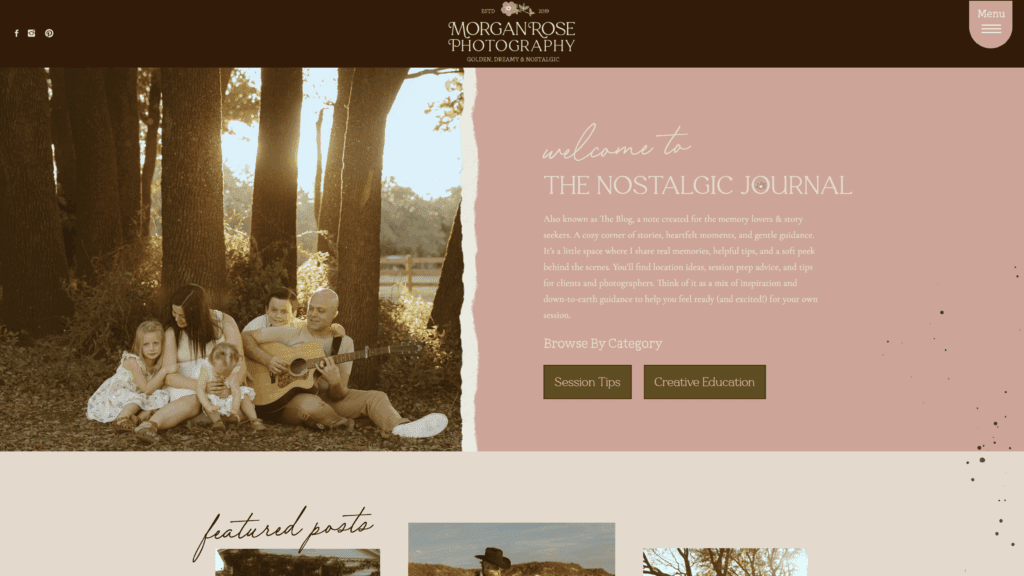 Photography blog created with Showit and WordPress Showcasing SEO-friendly blog content for photographers.