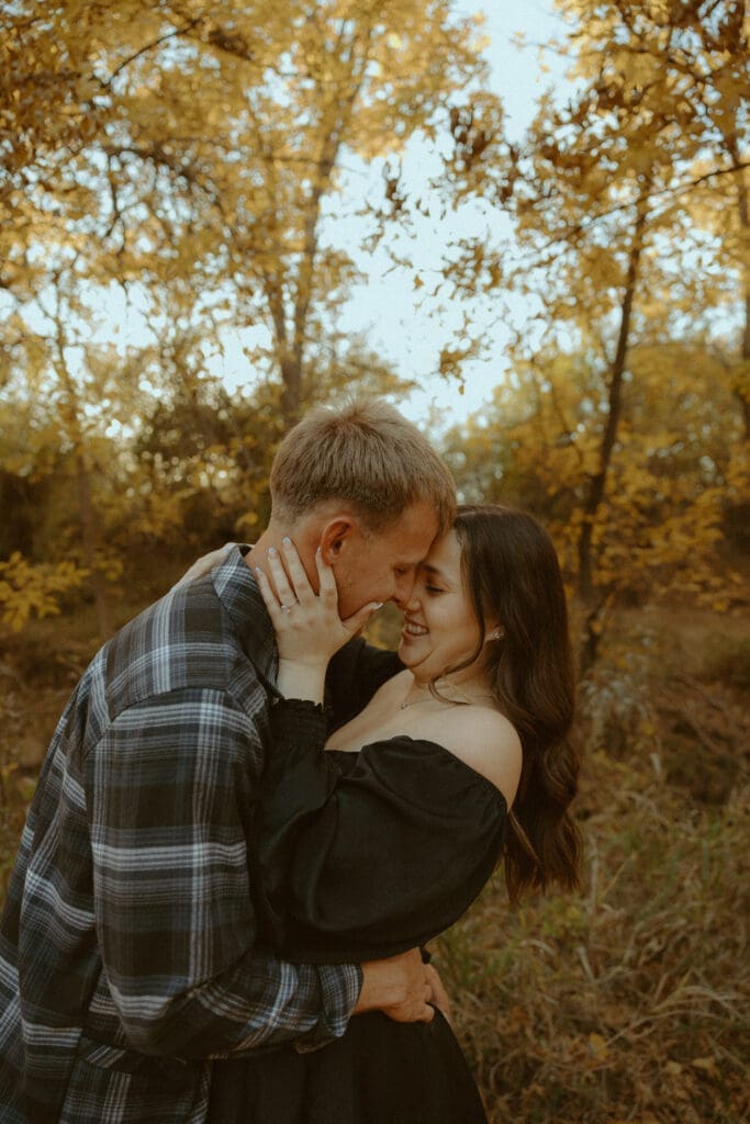 A cozy golden hour couples session in Abilene, Texas, capturing genuine connection, warm autumn light, and nostalgic moments that feel like home.